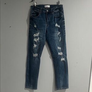 Women's Dark Blue UH Denim Distressed Skinny Jeans - Ripped Detail 28